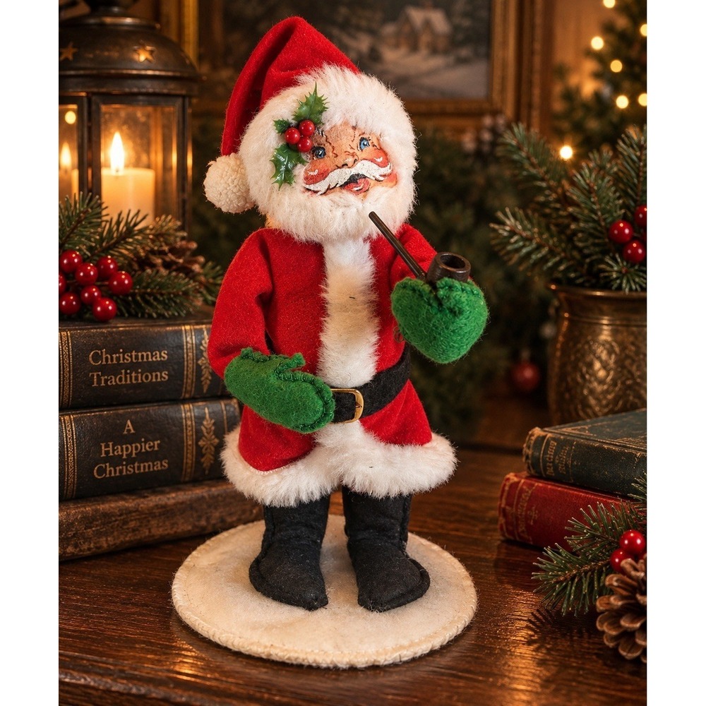 Vintage 1989 Annalee Santa Claus Smoking Pipe 9" Christmas Doll Holiday Decor
